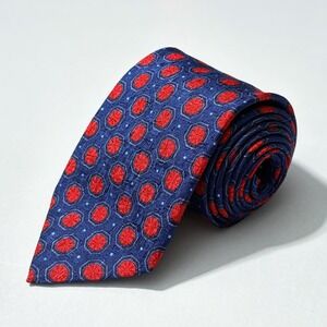 Ermenegildo Zegna Tie 3.75" x 57.5" Blue Red Geometric Jacquard 100% Silk Italy